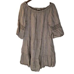 Terzo Millennio Sz L 100% Linen Women's Tiered Taupe Dress Made in Italy Boho
